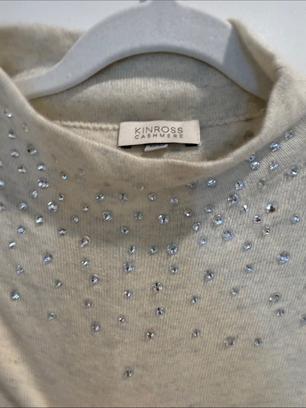 Kinross Cashmere Cream Rhinestone Mock Neck Sweater with Matching Cashmere Shawl